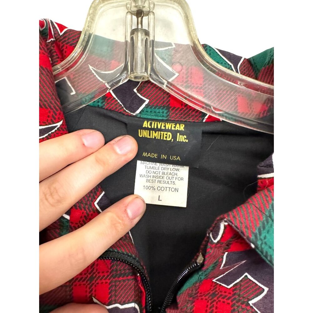 Activewear Unlimited Inc. Christmas Plaid Jacket Red Green Sz Large Bow Print - Picture 3 of 3